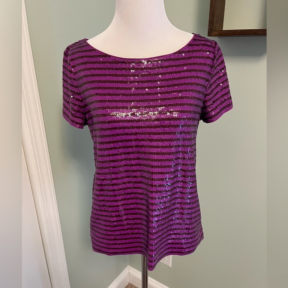 J. Crew Tops - J.Crew Purple Stripe Sequin Top Size Small